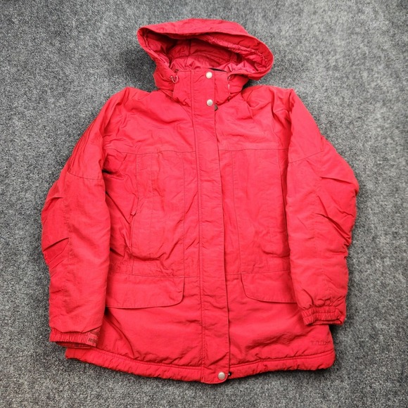 LL Bean Jacket Womens Medium Red Hooded Insulated Winter Parka Nylon Snow Coat - Picture 1 of 11